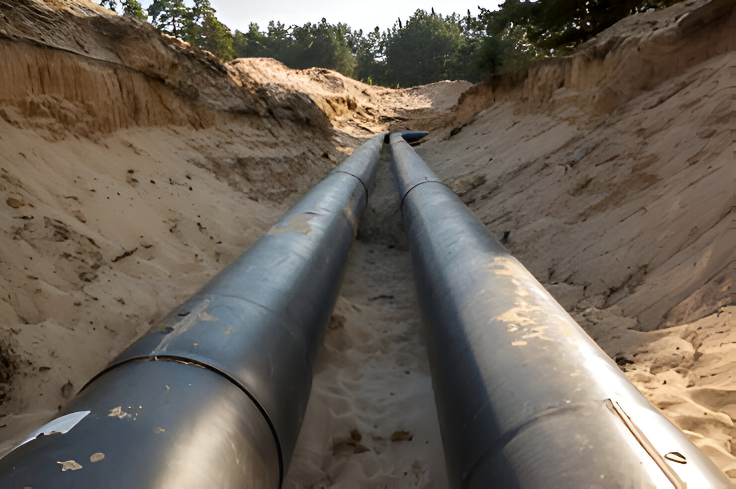 A network of pipes embedded in sandy soil.