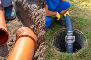 Side-by-side image of drainlaying and drain unblocking